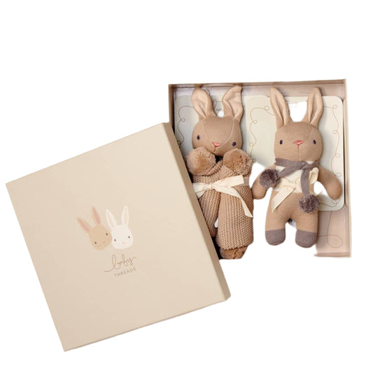 Baby Threads Taupe Gift Set - Organic Rattle + Comforter
