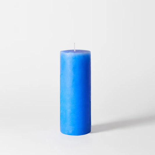 Rustic poured pillar candle- bright blue