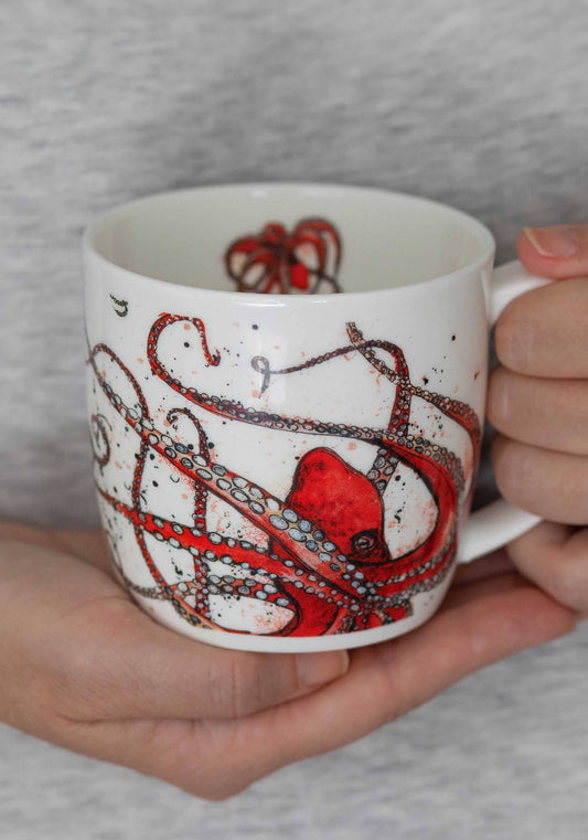 Red Octopus Bone China Mug