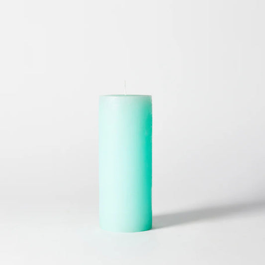 Rustic poured pillar candle- light aqua